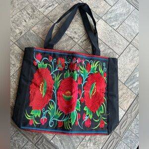 Embroidered Floral Tote
